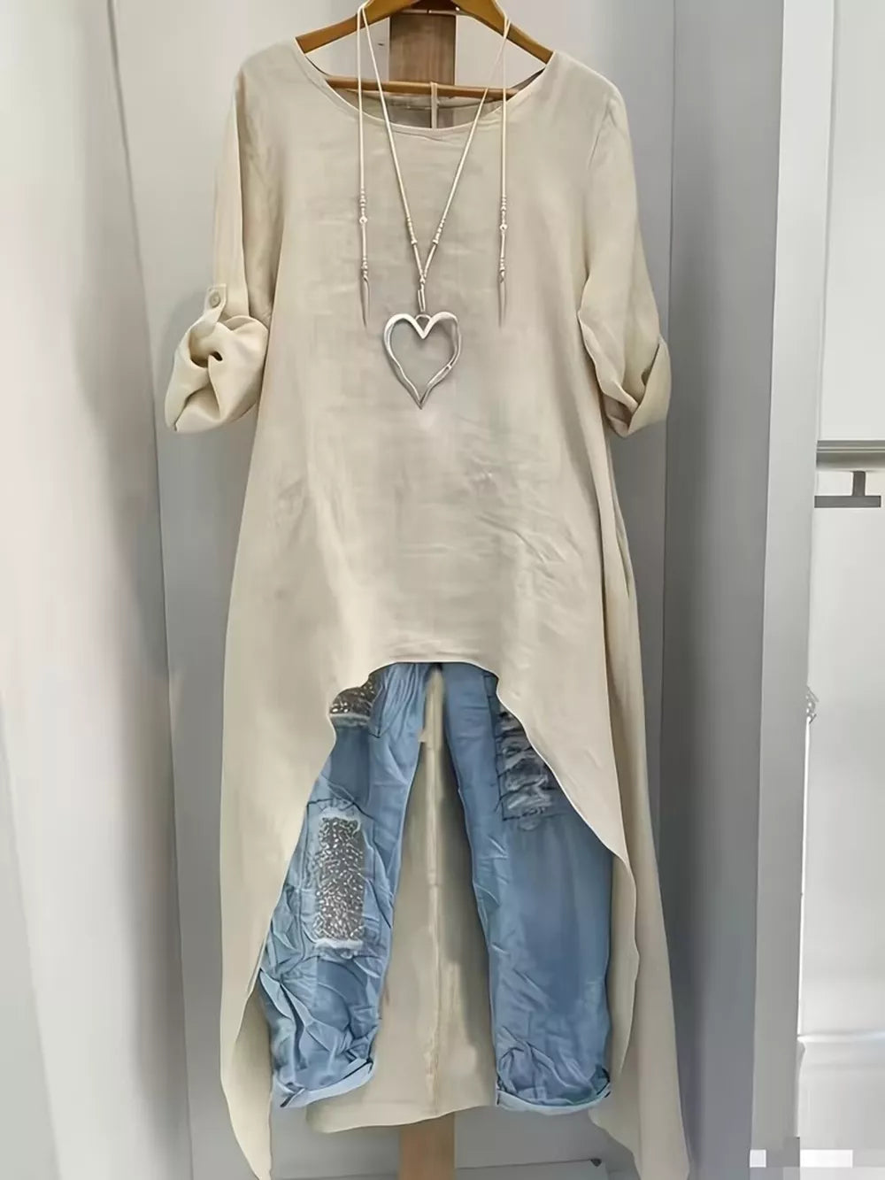 Grey blouse with tunic-length and pullover