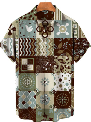 Chocolate Men's Plus Size Printed Button Up Short Sleeve Shirt