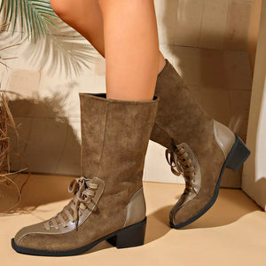 boots in black with block heel and mid-calf