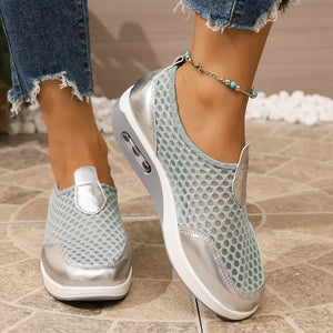 Round Toe Mesh Sneakers in Grey
