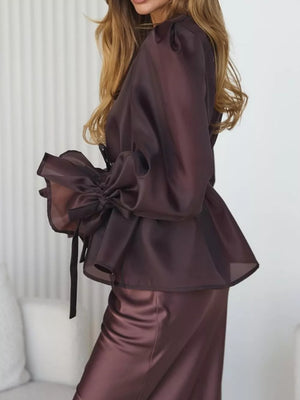 romantic two-piece set in champagne with v-neck
