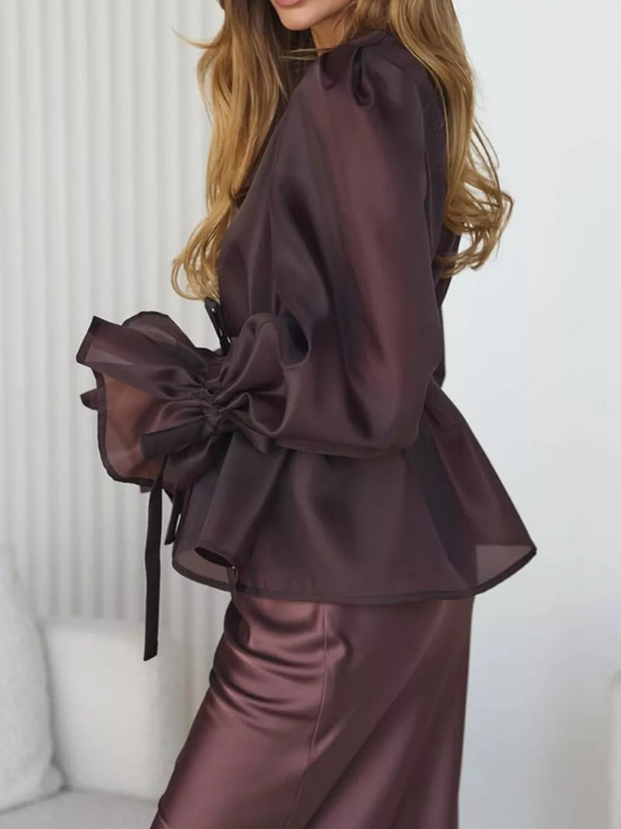 romantic two-piece set in champagne with v-neck