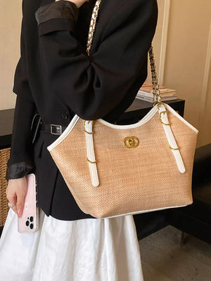 Tan Contrast Trim Adjustable Strap Shoulder Bag