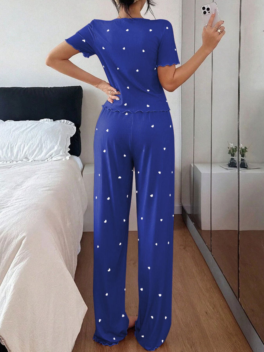 pajama set featuring heart-print in Apricot with 100% polyester Care instructions: Machine wash cold texture