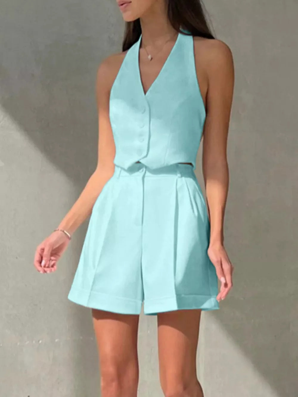 classic matching set in beige with halter