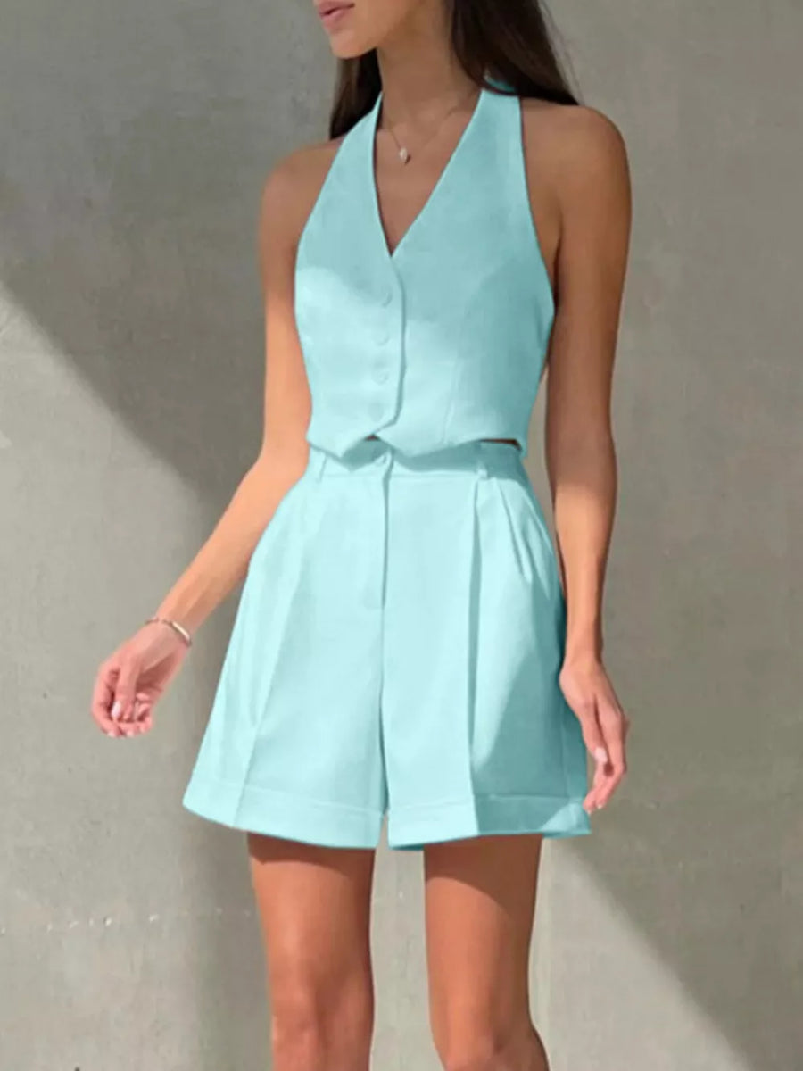 classic matching set in beige with halter