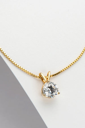 Gold solitaire moissanite pendant necklace with box chain