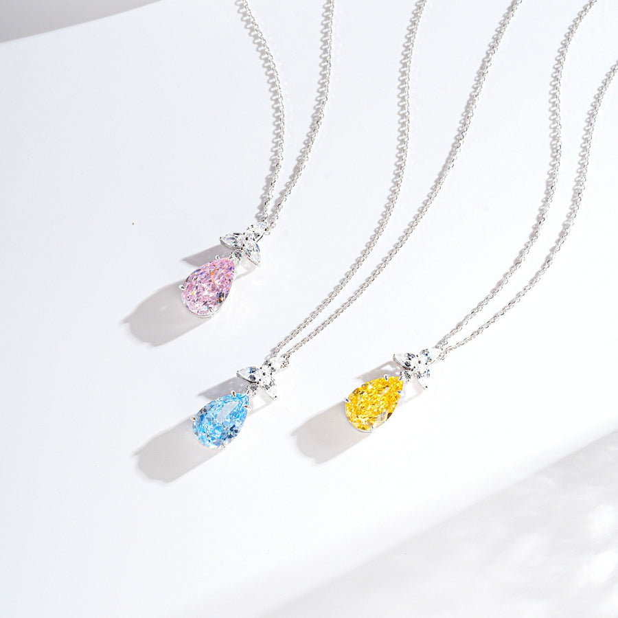 Adjustable 925 Sterling Silver Zircon Teardrop Necklace in light pink with teardrop pendant