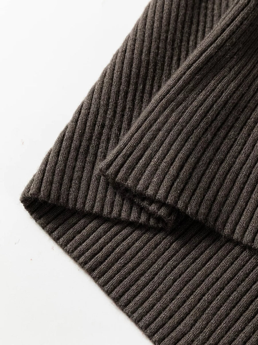 Ribbed Knit High Neck Sweater Vest in Coffee Brown with ribbed