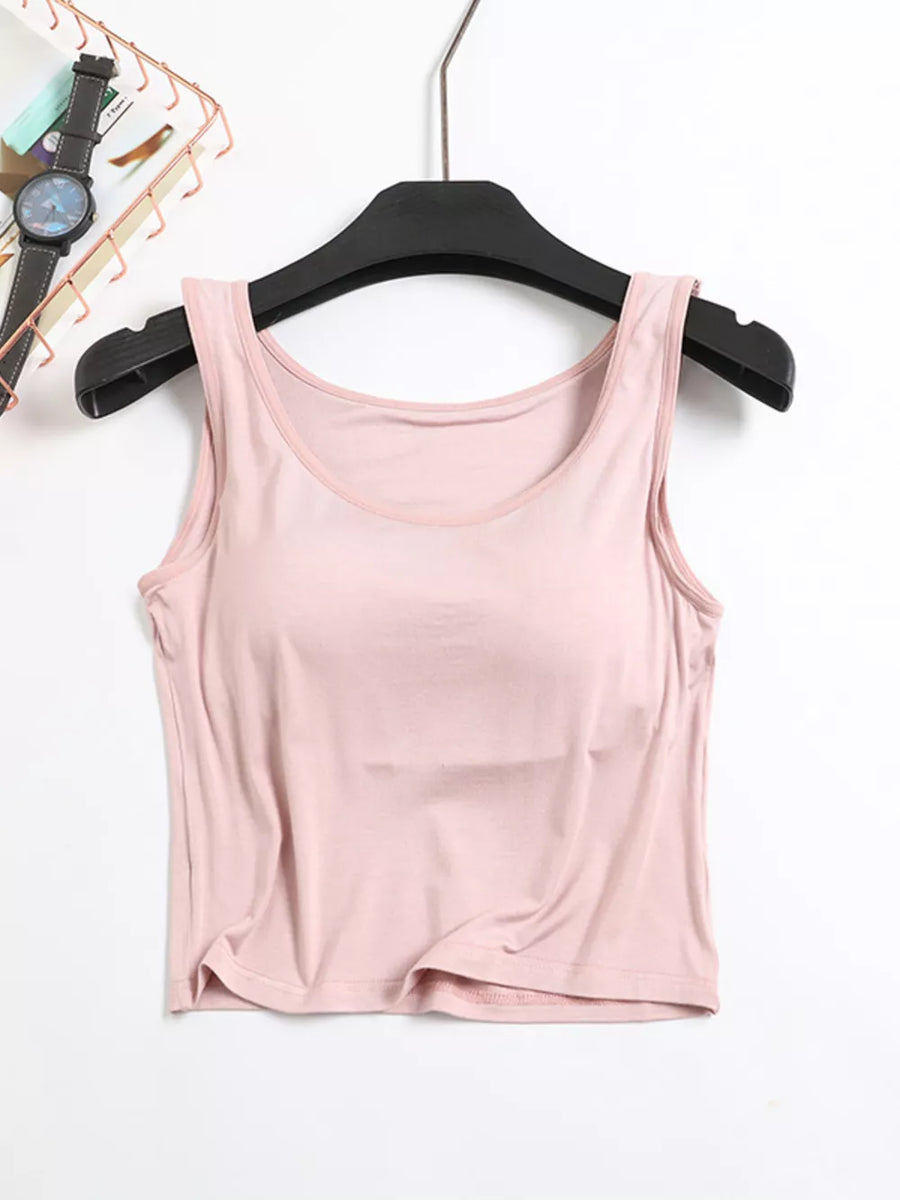 Sculpting padded tank top in Bean Paste Powder modal with a scoop neckline.