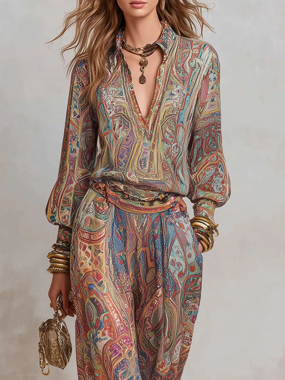 Multicolor lounge set with hip-length and pullover