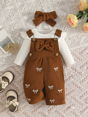 Apricot Color overalls with snap and bow