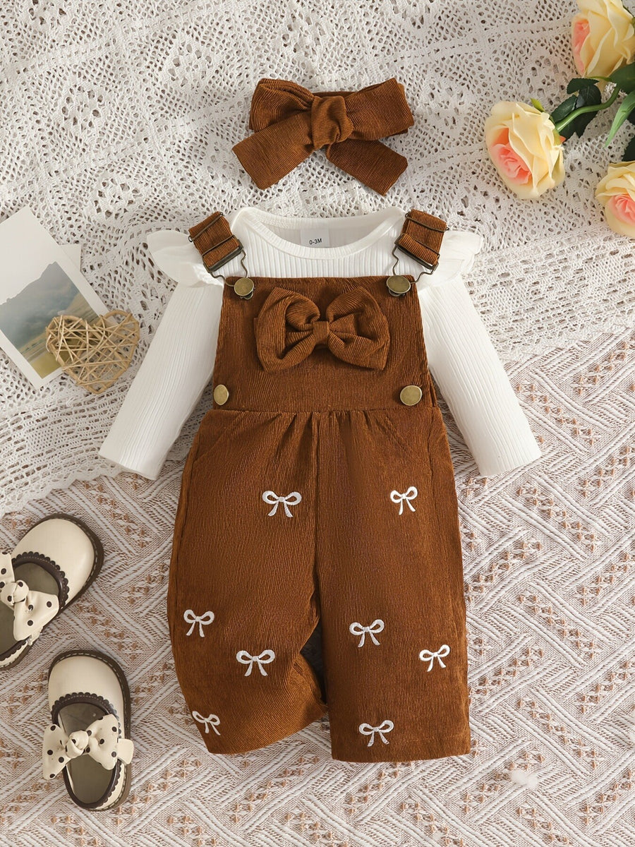 Apricot Color overalls with snap and bow