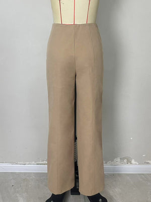 wide-leg pants in camel with high-waisted and full-length