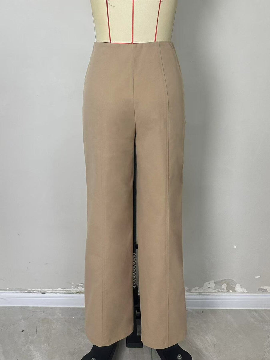 wide-leg pants in camel with high-waisted and full-length