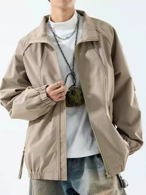 black windbreaker with hip-length and zip-front