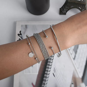 silver bracelet with wrist-length and open-front