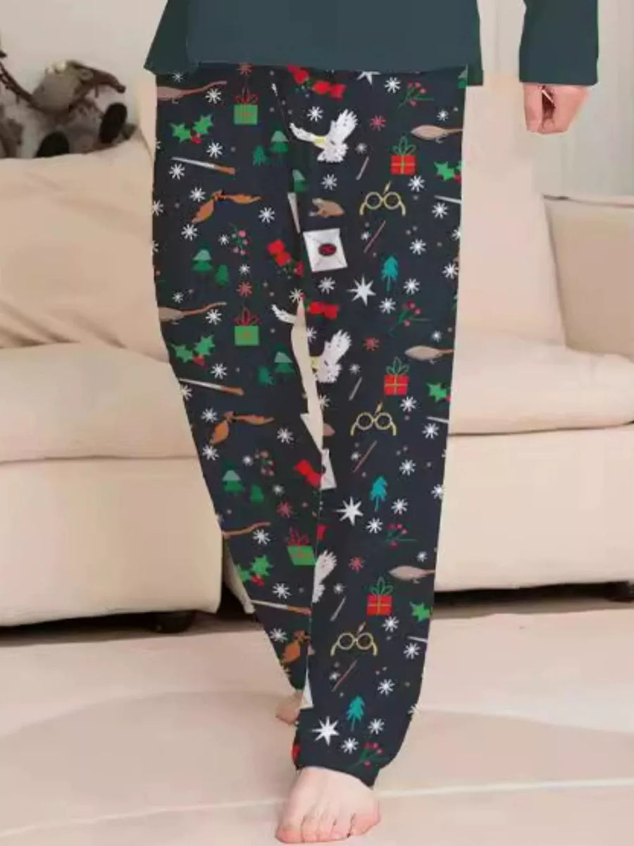 dark teal pajama set with crew neck and long sleeve