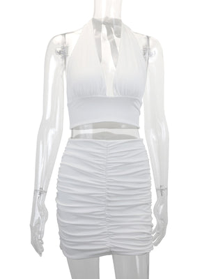 two-piece set in Light Blue with halter and sleeveless