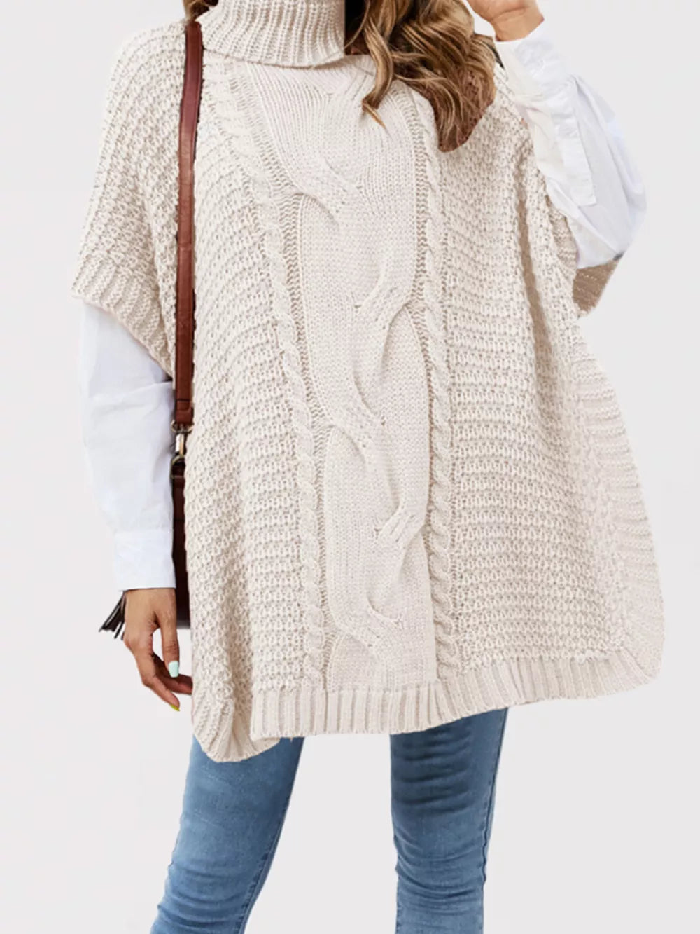 turtleneck sweater in Black with cable knit and cable-knit