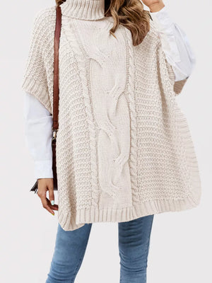 turtleneck sweater in Black with cable knit and cable-knit