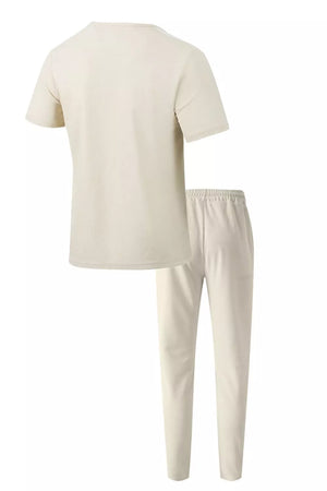 Men's Full Size Lace-up Front Top And Pants Set in Black