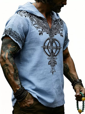 Men's Full Size Printed Hooded Short Sleeve Top in White, view 14