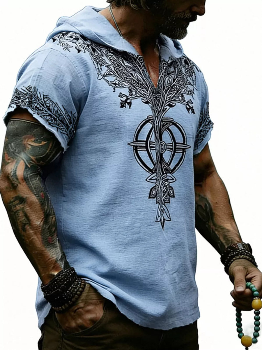 Men's Full Size Printed Hooded Short Sleeve Top in White, view 14