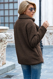 Teddy pea coat in mocha brown with a relaxed fit and wide collar.