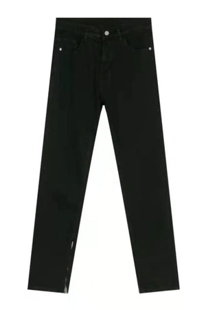 Black denim trousers with zip hem detail