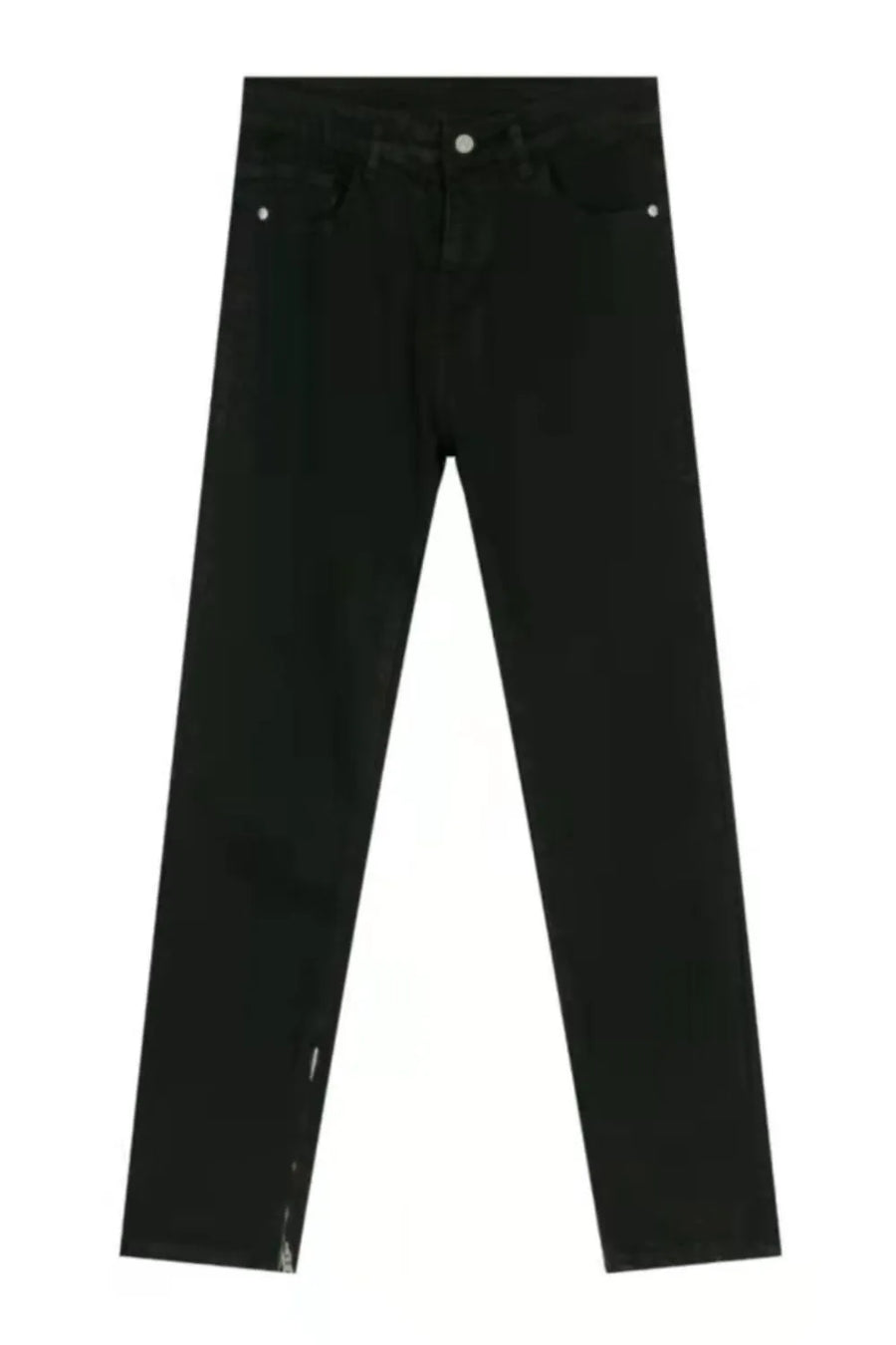 Black denim trousers with zip hem detail