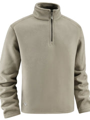 Plus-size Khaki quarter zip sweatshirt with a stand-up collar and zipper detail.