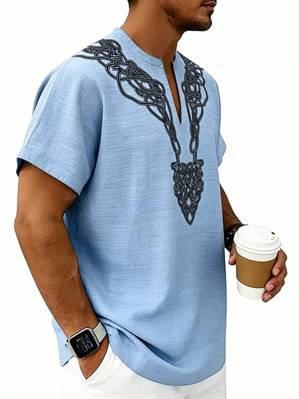 Men's Notched Printed Short Sleeve Shirt Plus Size, view 12