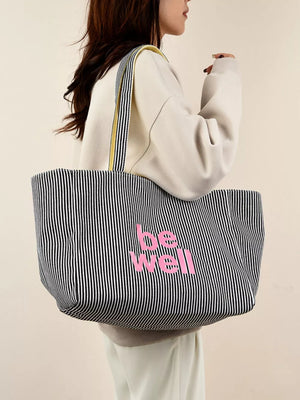 Dusty Pink with Striped Canvas Duffel Bag in Dusty Pink