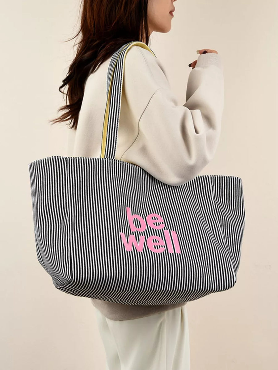 Dusty Pink with Striped Canvas Duffel Bag in Dusty Pink