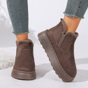 Slip-On Fabric Round Toe Platform Boots in White