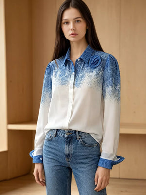royal blue button-up shirt with ombre and collared