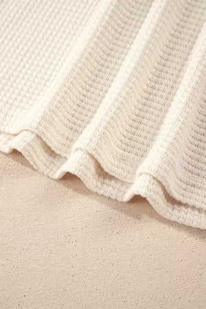 pullover hoodie in ivory with waffle-knit and hip-length