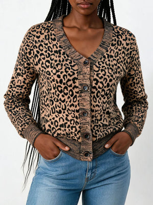tan cardigan with leopard and v-neck