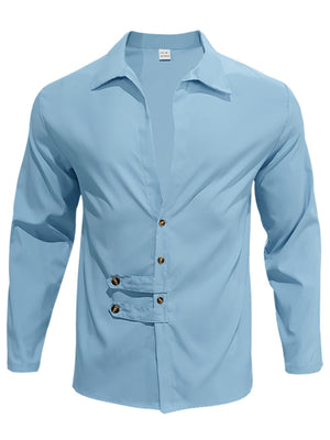 Light blue long-sleeve men's casual shirt with button details