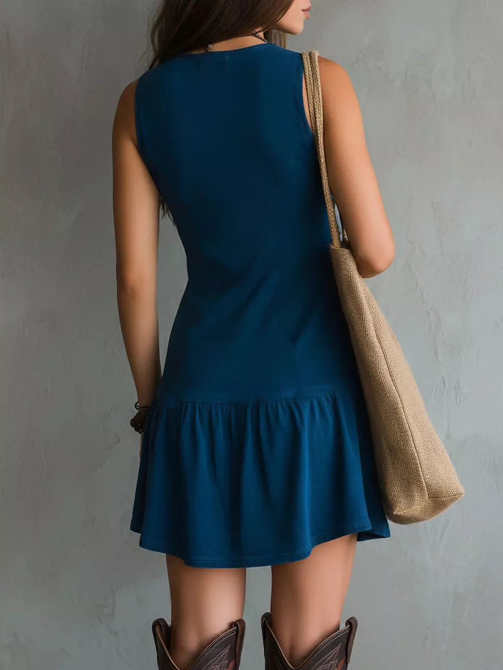 bohemian mini dress in Burgundy with v-neck