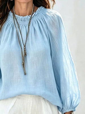 Burgundy Round Neck Balloon Sleeve Blouse