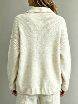 100% polyester Care instructions: Machine wash cold pullover sweater in White with relaxed silhouette