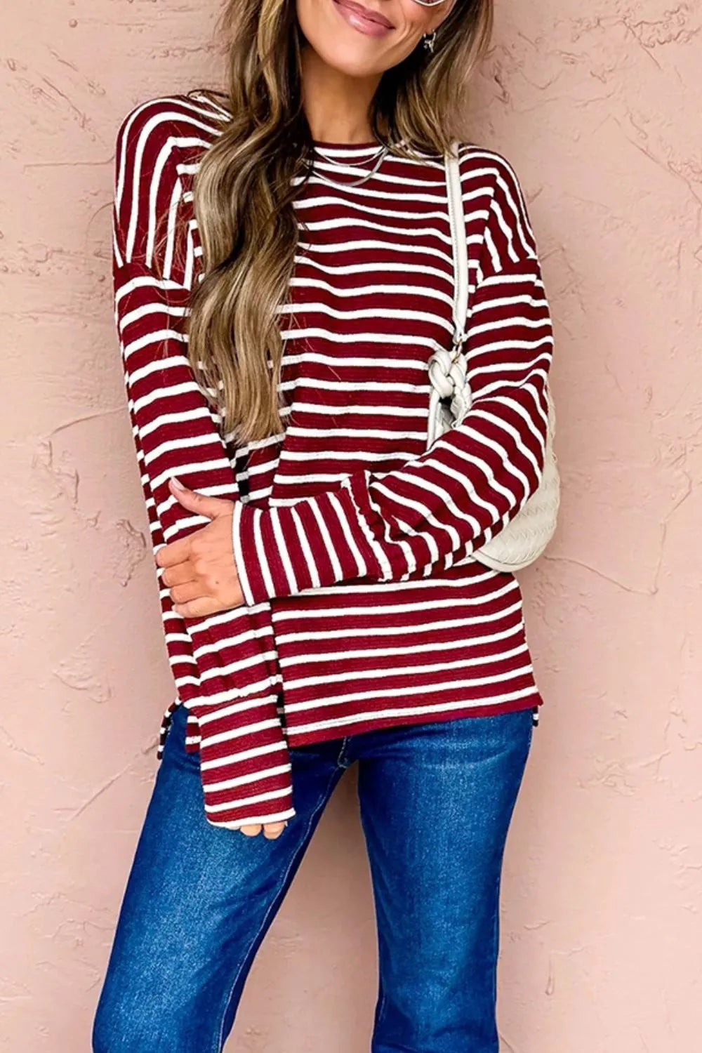 Stripe Drop Shoulder Long Sleeve Top option 3