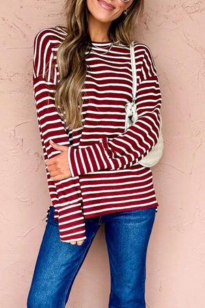 Stripe Drop Shoulder Long Sleeve Top option 3