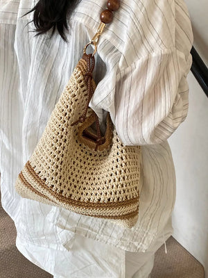 Beige with Crochet Knit Shoulder Bag