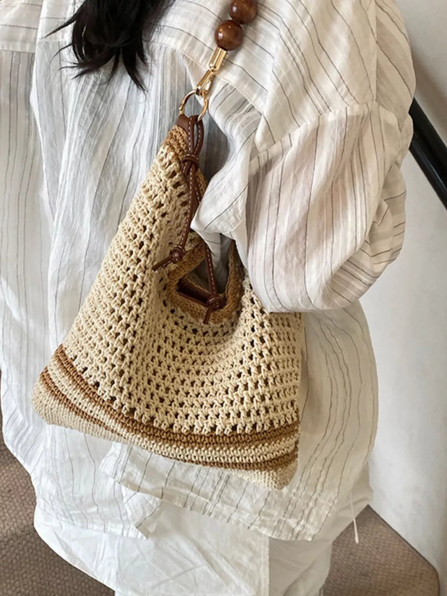 Beige with Crochet Knit Shoulder Bag