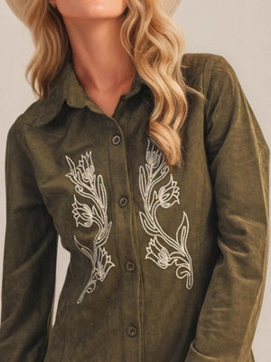 shirt dress in Dark Green with floral and buttoned