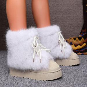 boots in white with faux fur trim and ankle-length