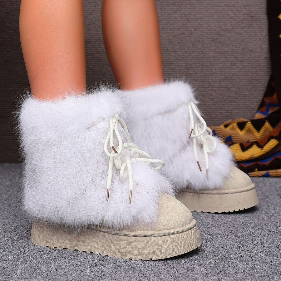 boots in white with faux fur trim and ankle-length